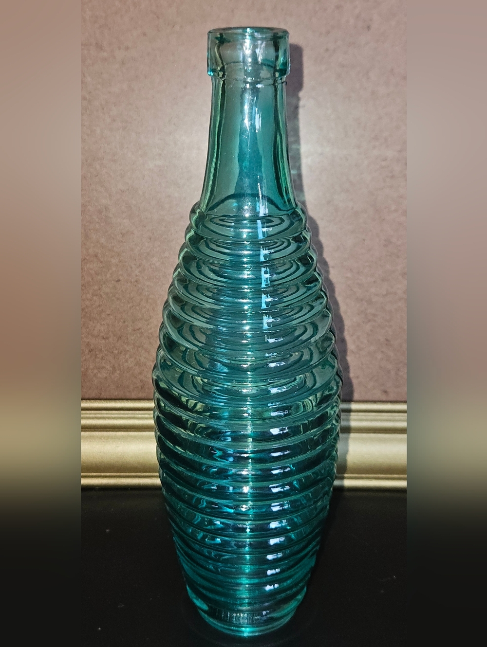 Teal Ribbed Glass Decorative Vase